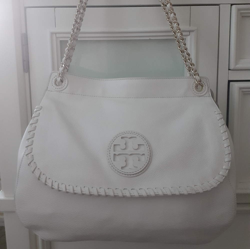 Tory Burch Marion Ivory Leather Saddlebag